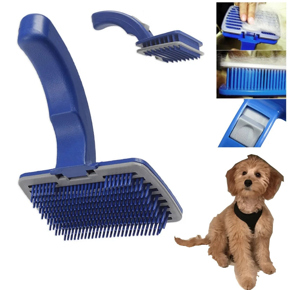 Self-Cleaning Slicker Brush for Dogs and Cats - Grooming and Shedding Comb Rake