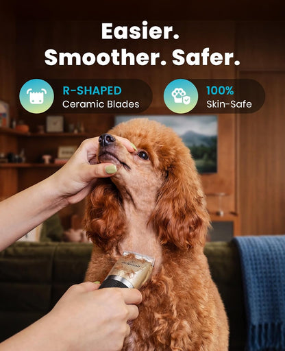 Dog Grooming Clippers with LED Display for Dogs & Cats | Low Noise Quiet,2-Speed,Cordless Rechargeable,Fast Charge,Detachable,Waterproof,Battery Level Display, Model X2,Gold
