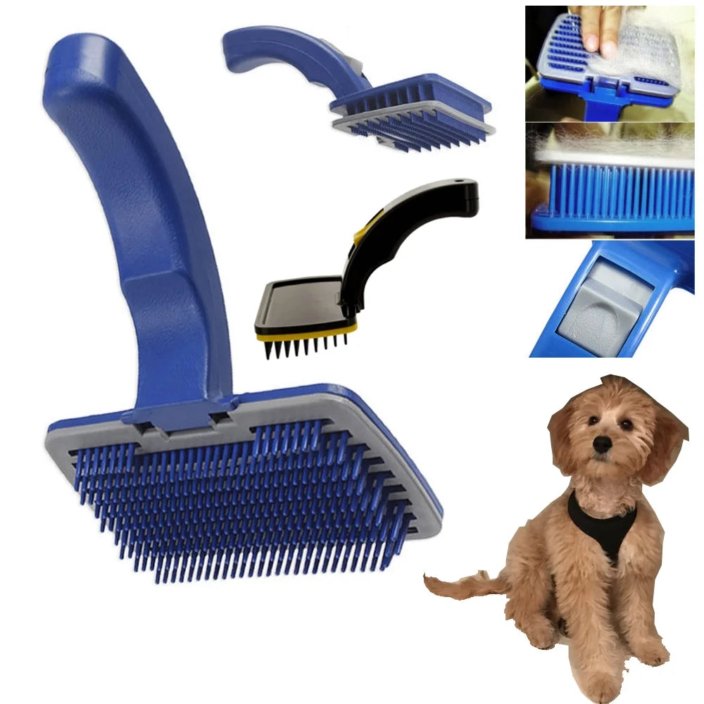 Self-Cleaning Slicker Brush for Dogs and Cats - Grooming and Shedding Comb Rake