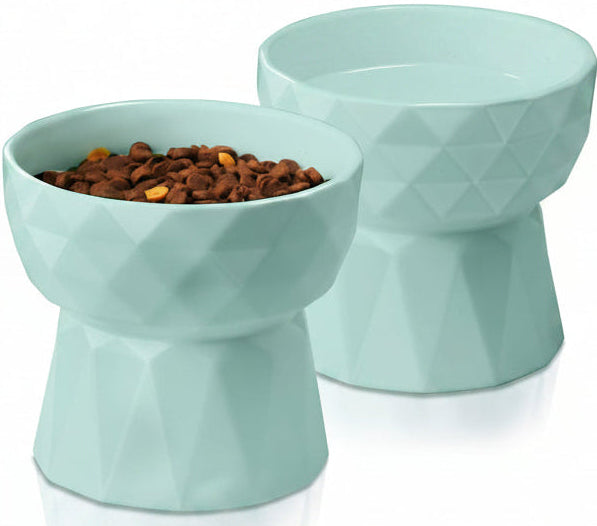 Cat Bowls,Ceramic Cat Bowls anti Vomiting,Raised Food and Water Bowl Set for Cats and Small Dogs,13.5 Oz,Green