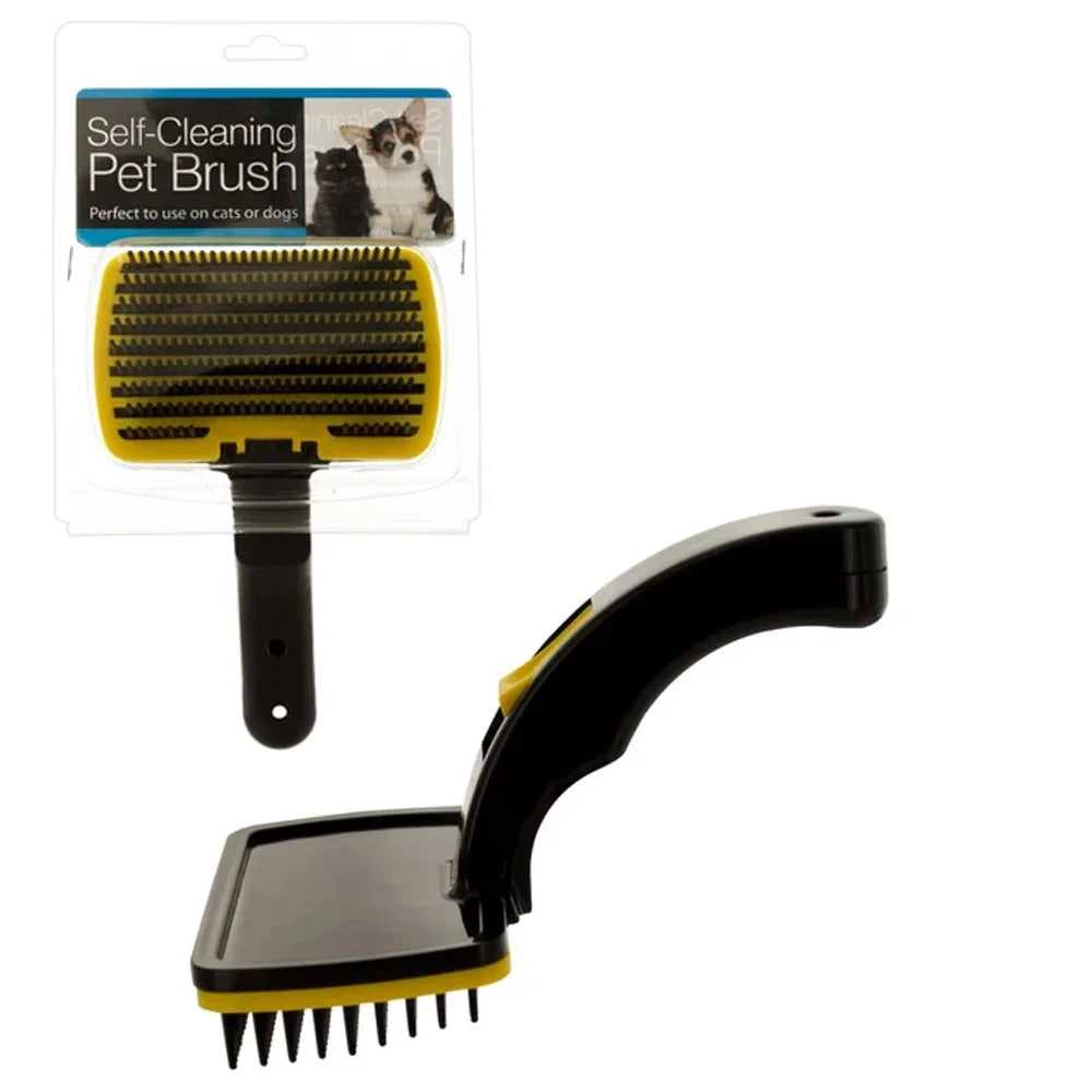 Self-Cleaning Slicker Brush for Dogs and Cats - Grooming and Shedding Comb Rake